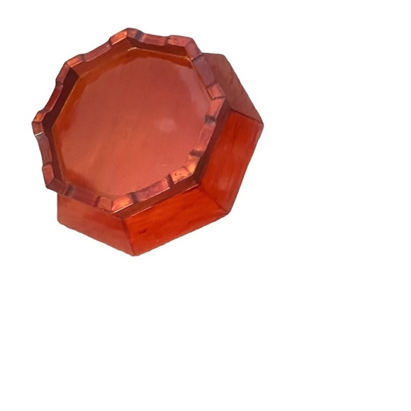 Set  Vintage‎ Asian Red Hand Carved Wooden Lacquerware Octagonal Decorative Tray - Picture 4 of 15